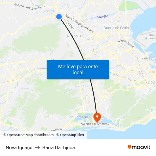Nova Iguaçu to Barra Da Tijuca map