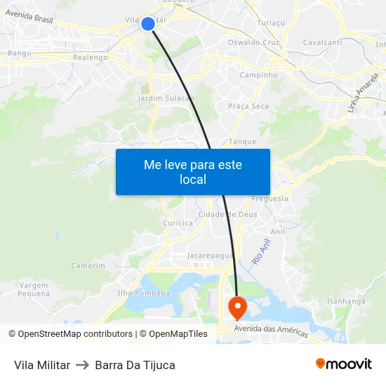 Vila Militar to Barra Da Tijuca map