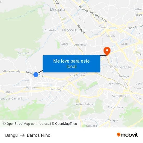 Bangu to Barros Filho map
