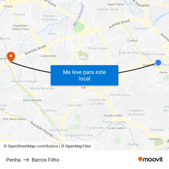 Penha to Barros Filho map
