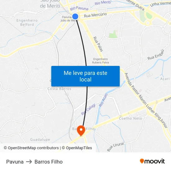 Pavuna to Barros Filho map