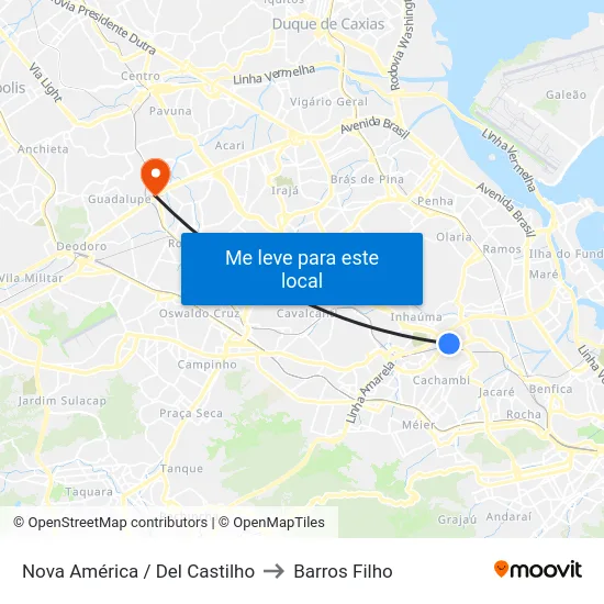 Nova América / Del Castilho to Barros Filho map