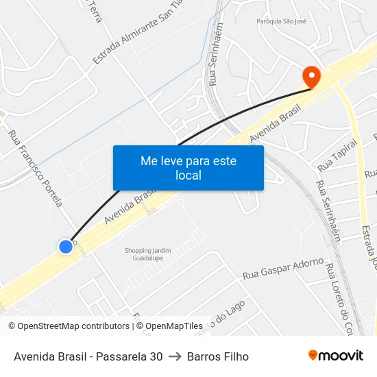 Avenida Brasil - Passarela 30 to Barros Filho map