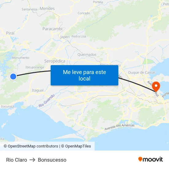 Rio Claro to Bonsucesso map