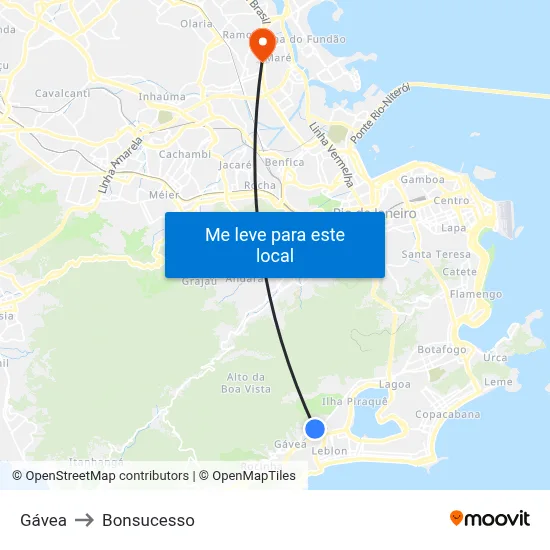 Gávea to Bonsucesso map