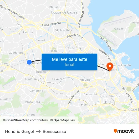 Honório Gurgel to Bonsucesso map