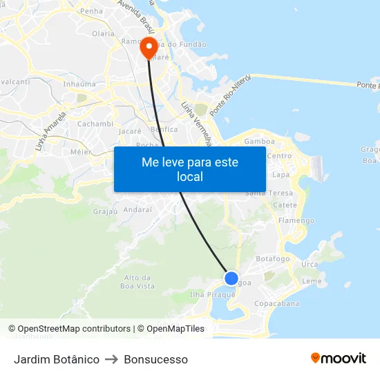 Jardim Botânico to Bonsucesso map