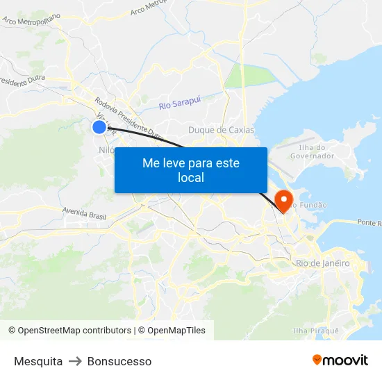 Mesquita to Bonsucesso map
