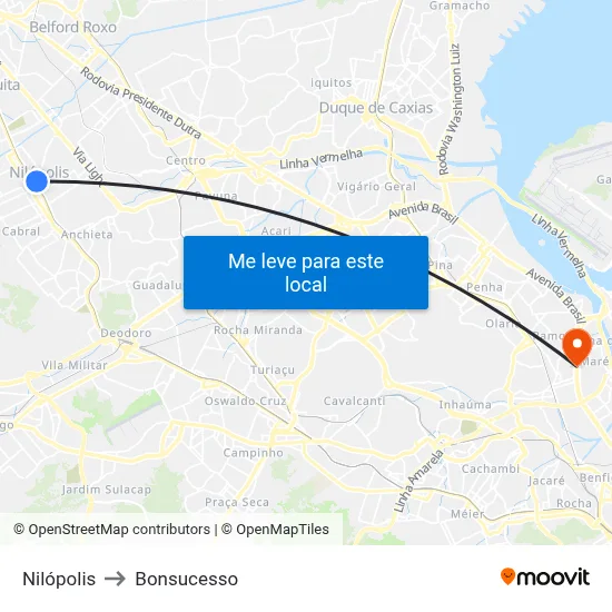 Nilópolis to Bonsucesso map