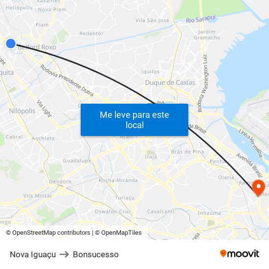 Nova Iguaçu to Bonsucesso map