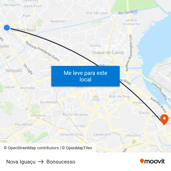 Nova Iguaçu to Bonsucesso map