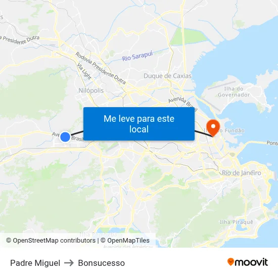 Padre Miguel to Bonsucesso map