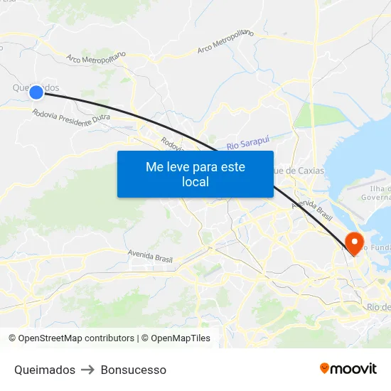 Queimados to Bonsucesso map