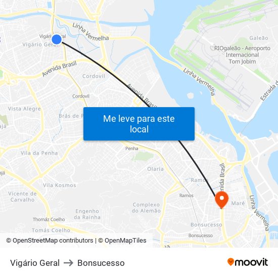 Vigário Geral to Bonsucesso map