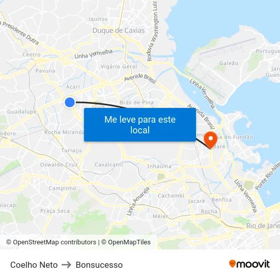 Coelho Neto to Bonsucesso map