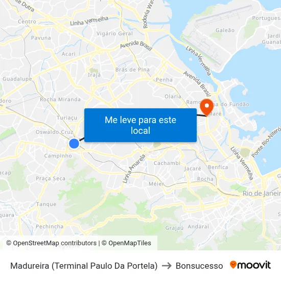 Madureira (Terminal Paulo Da Portela) to Bonsucesso map