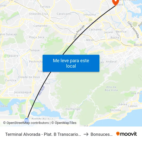 Terminal Alvorada - Plat. B Transcarioca to Bonsucesso map
