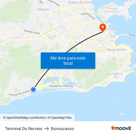 Terminal Do Recreio to Bonsucesso map
