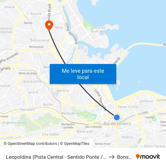 Leopoldina (Pista Central - Sentido Ponte / Term. Gentileza / São Cristóvão) to Bonsucesso map