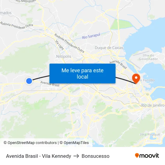 Avenida Brasil - Vila Kennedy to Bonsucesso map