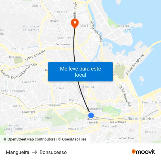 Mangueira to Bonsucesso map