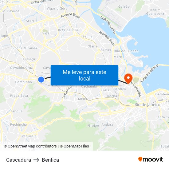 Cascadura to Benfica map