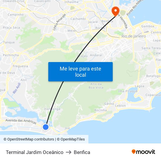 Terminal Jardim Oceânico to Benfica map