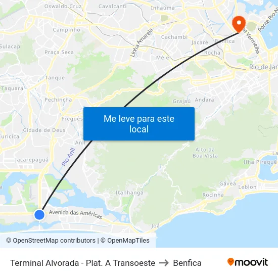 Terminal Alvorada - Plat. A Transoeste to Benfica map