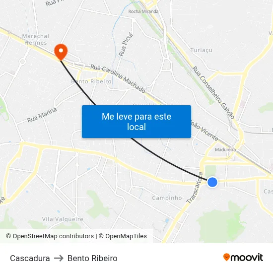 Cascadura to Bento Ribeiro map