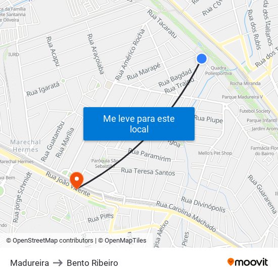 Madureira to Bento Ribeiro map