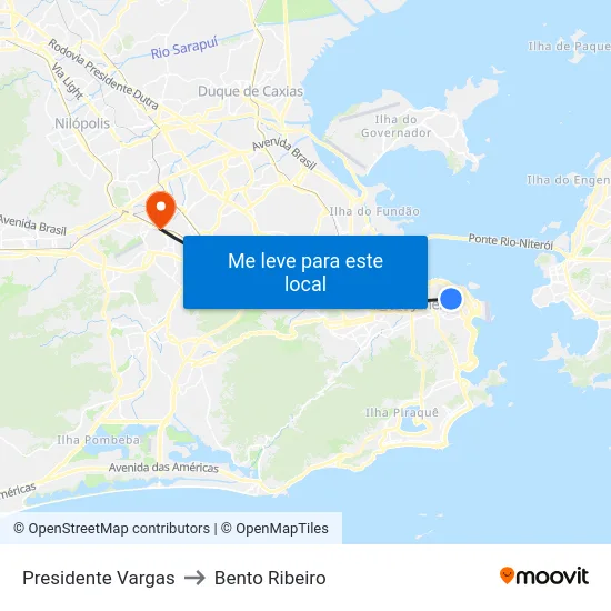 Presidente Vargas to Bento Ribeiro map