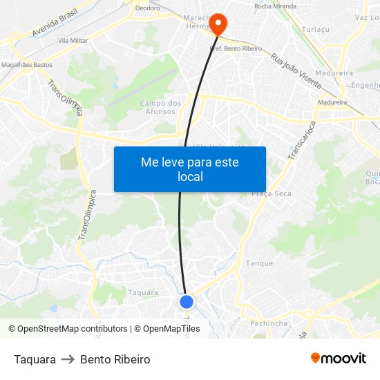 Taquara to Bento Ribeiro map