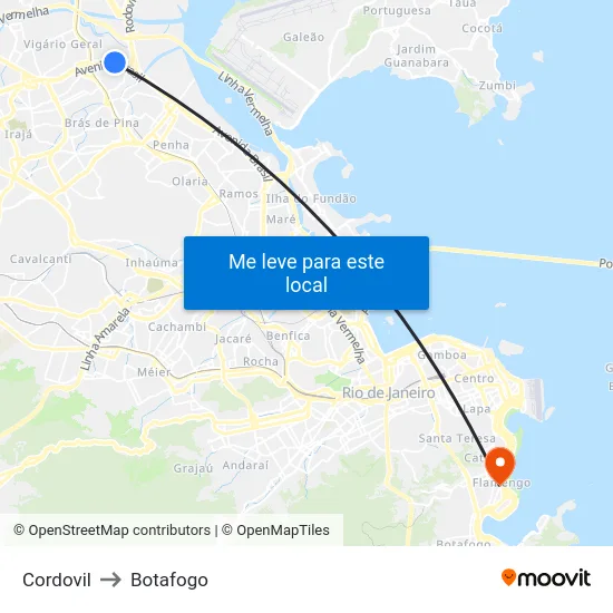 Cordovil to Botafogo map