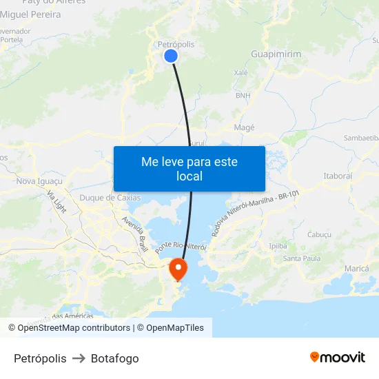 Petrópolis to Botafogo map