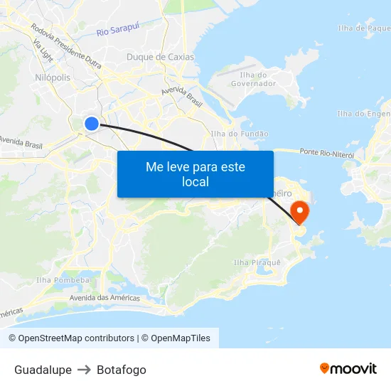 Guadalupe to Botafogo map