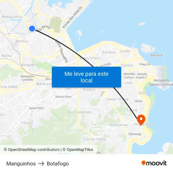Manguinhos to Botafogo map