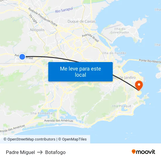 Padre Miguel to Botafogo map