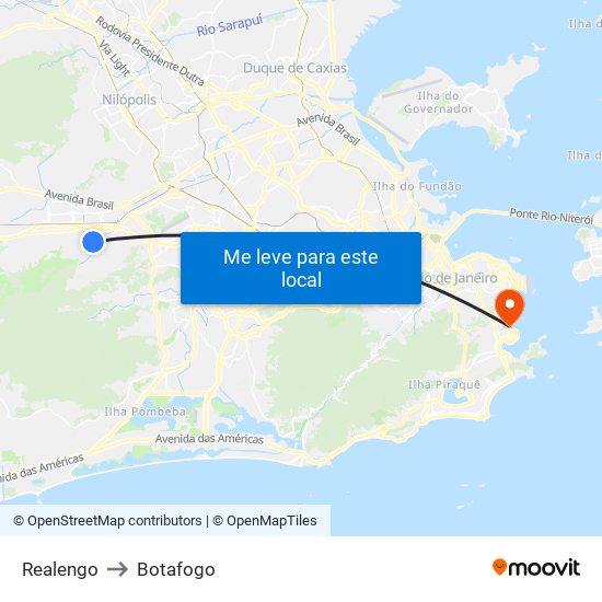 Realengo to Botafogo map