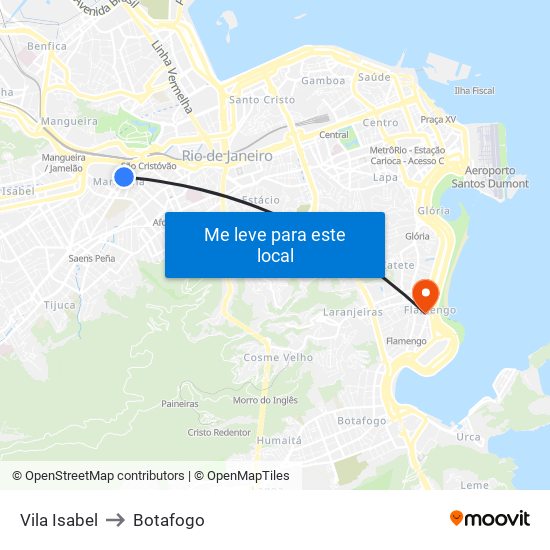 Vila Isabel to Botafogo map