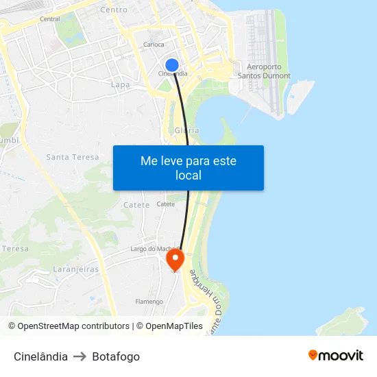 Cinelândia to Botafogo map