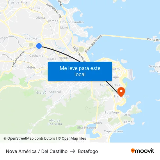 Nova América / Del Castilho to Botafogo map