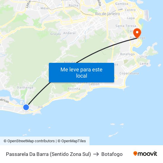 Passarela Da Barra (Sentido Zona Sul) to Botafogo map