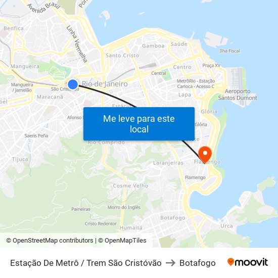 Estação De Metrô / Trem São Cristóvão to Botafogo map