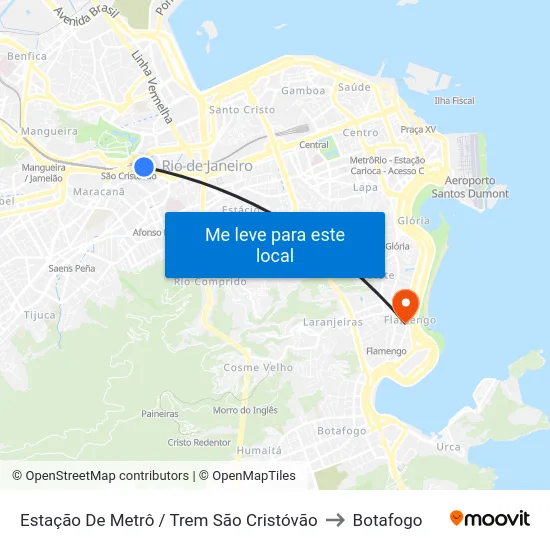 Estação De Metrô / Trem São Cristóvão to Botafogo map