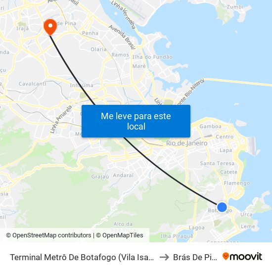 Terminal Metrô De Botafogo (Vila Isabel) to Brás De Pina map