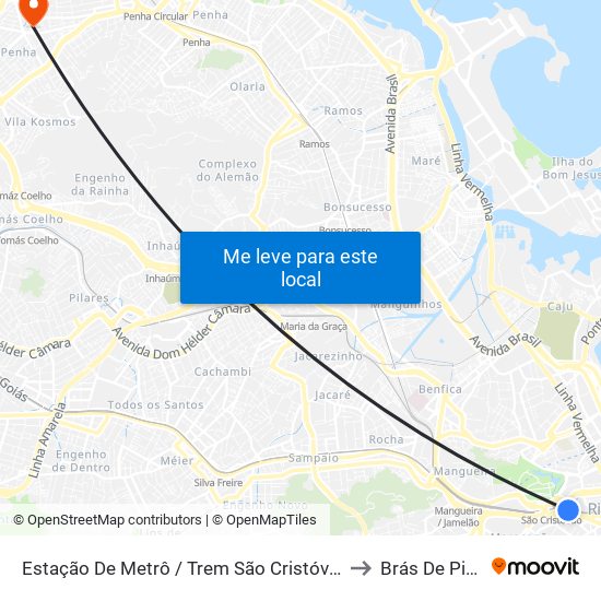 Estação De Metrô / Trem São Cristóvão to Brás De Pina map