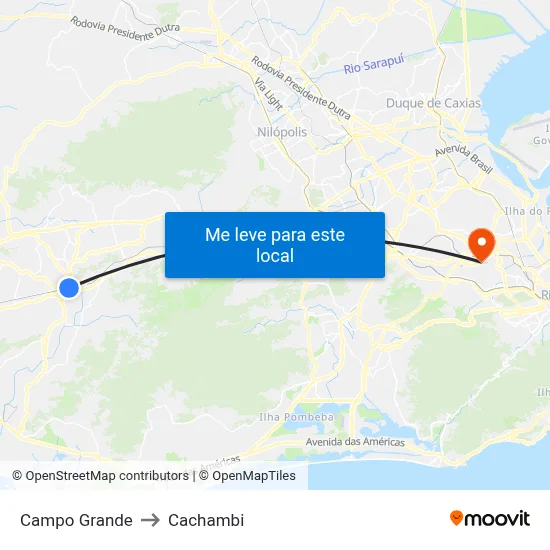 Campo Grande to Cachambi map