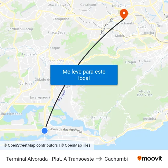 Terminal Alvorada - Plat. A Transoeste to Cachambi map