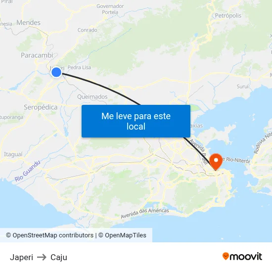Japeri to Caju map