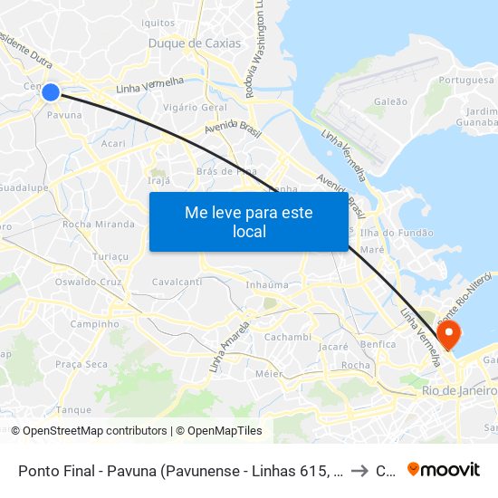 Ponto Final - Pavuna (Pavunense - Linhas 615, 687 E 688) to Caju map